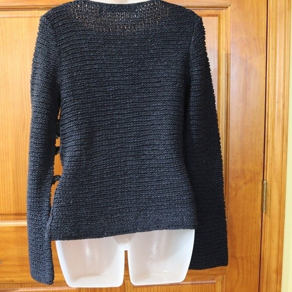 Anne Klein Black Open Weave Knit Sweater With Tie Side LG - Picture 10 of 14